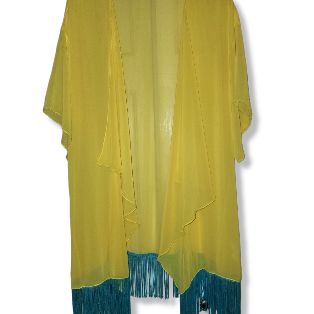 LuLaRoe Monroe kimono size Large yellow aqua NWOT